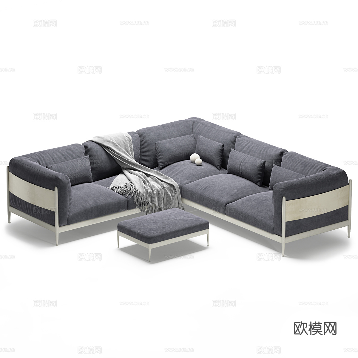 现代意式布艺组合沙发3d模型