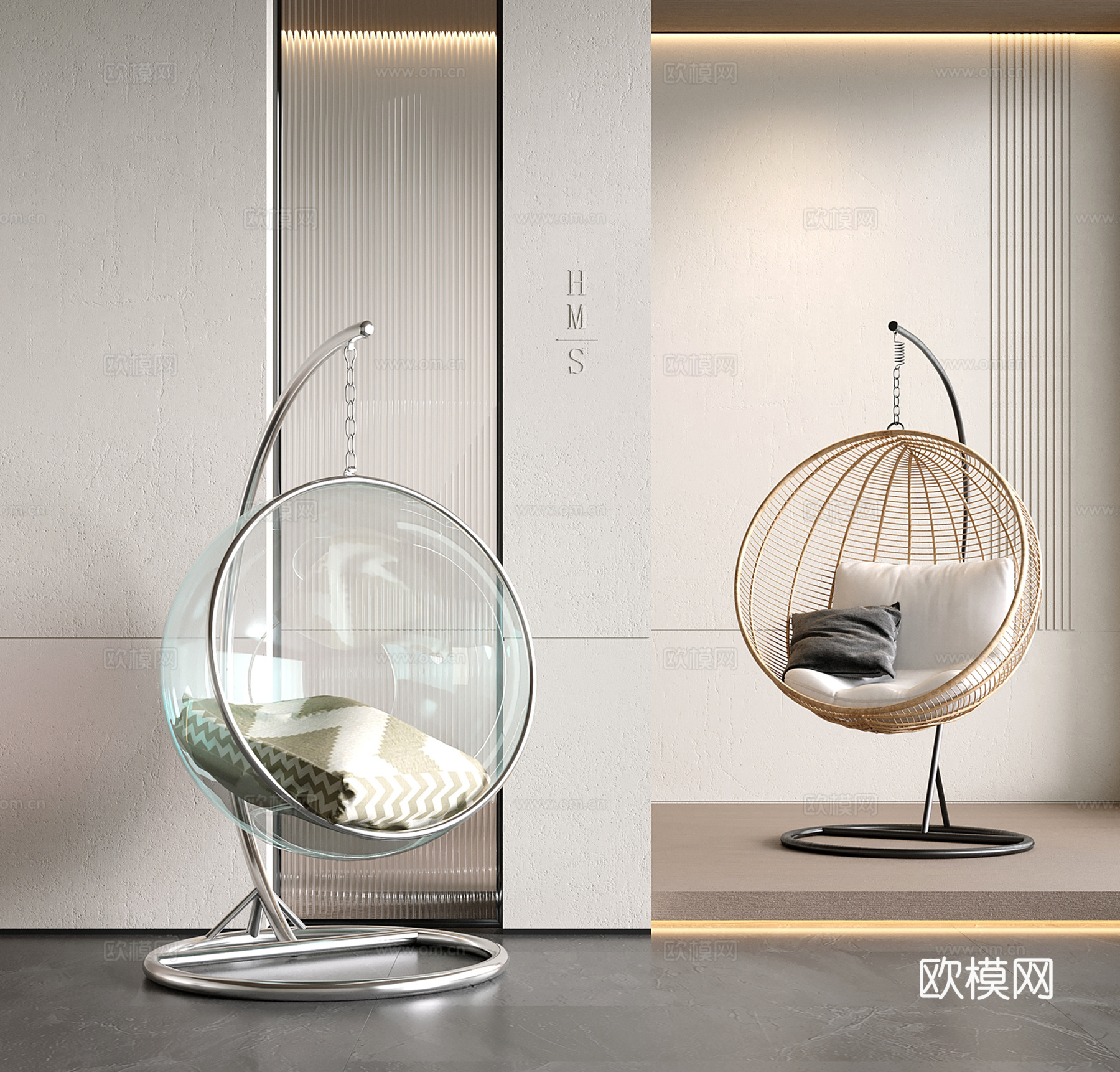 现代秋千椅 泡泡吊椅 半球吊椅 藤编鸟巢吊篮3d模型