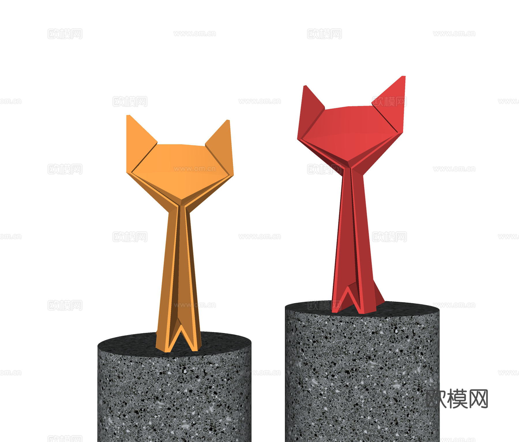 现代几何猫雕塑 卡通雕塑摆件 抽象几何猫摆设 多巴胺雕塑摆件su模型