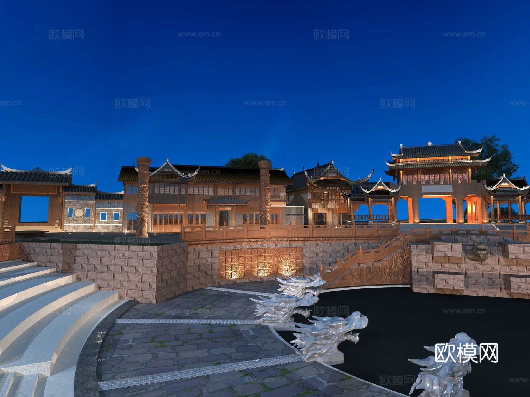 古建 龙 商业街 中式建筑 小镇3d模型