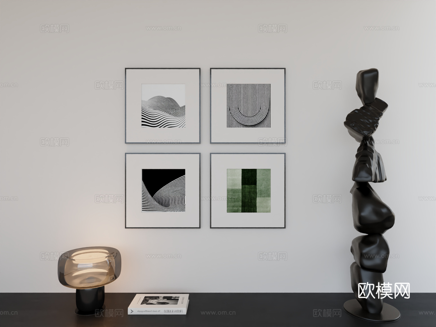 现代简约挂画极简阵列挂画3d模型