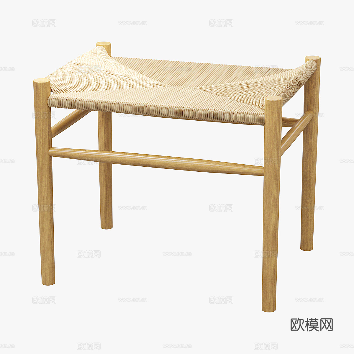 新中式藤编长凳 换鞋凳 条凳3d模型