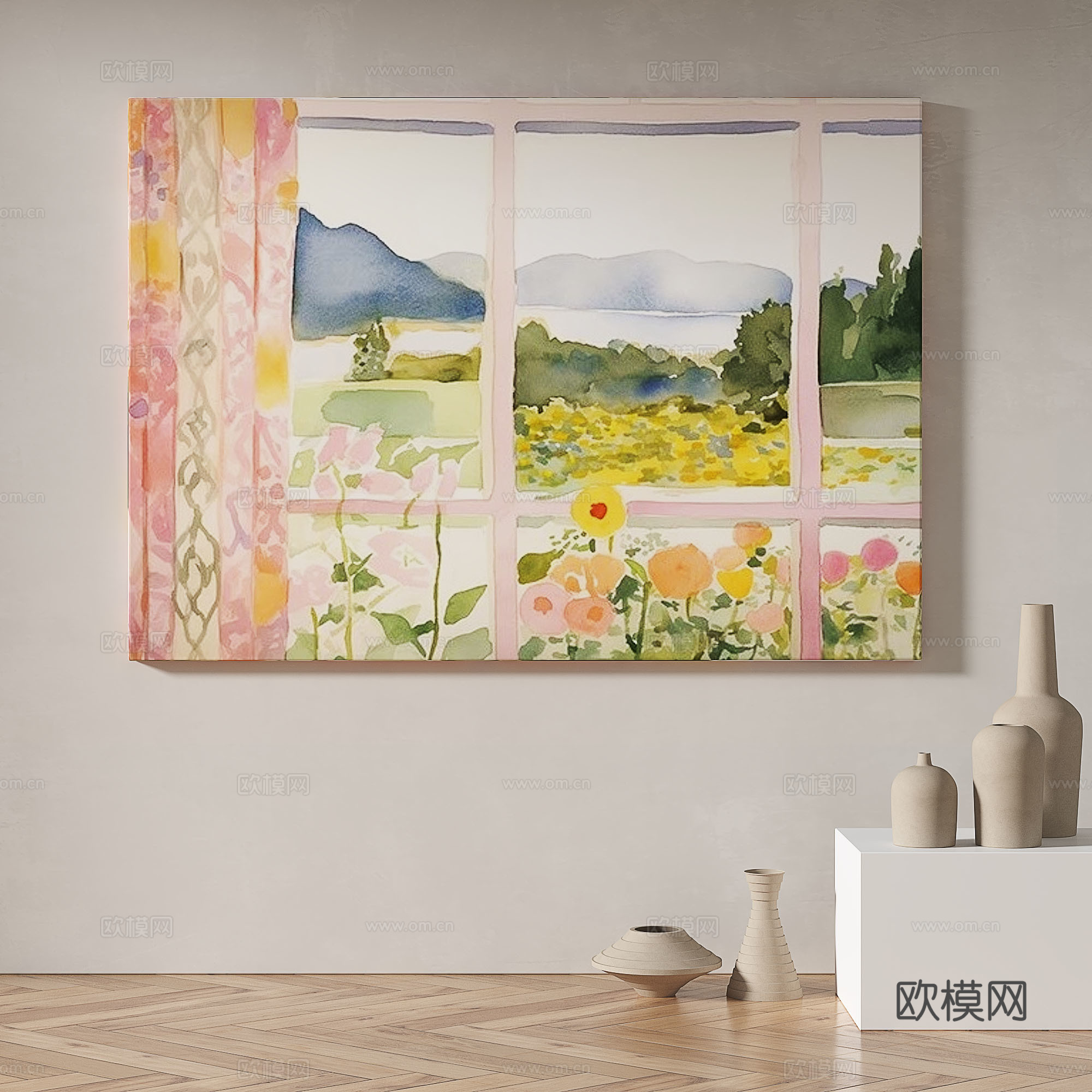 现代，简约，抽象，复古，油画，奶油风，装饰画3d模型3d模型
