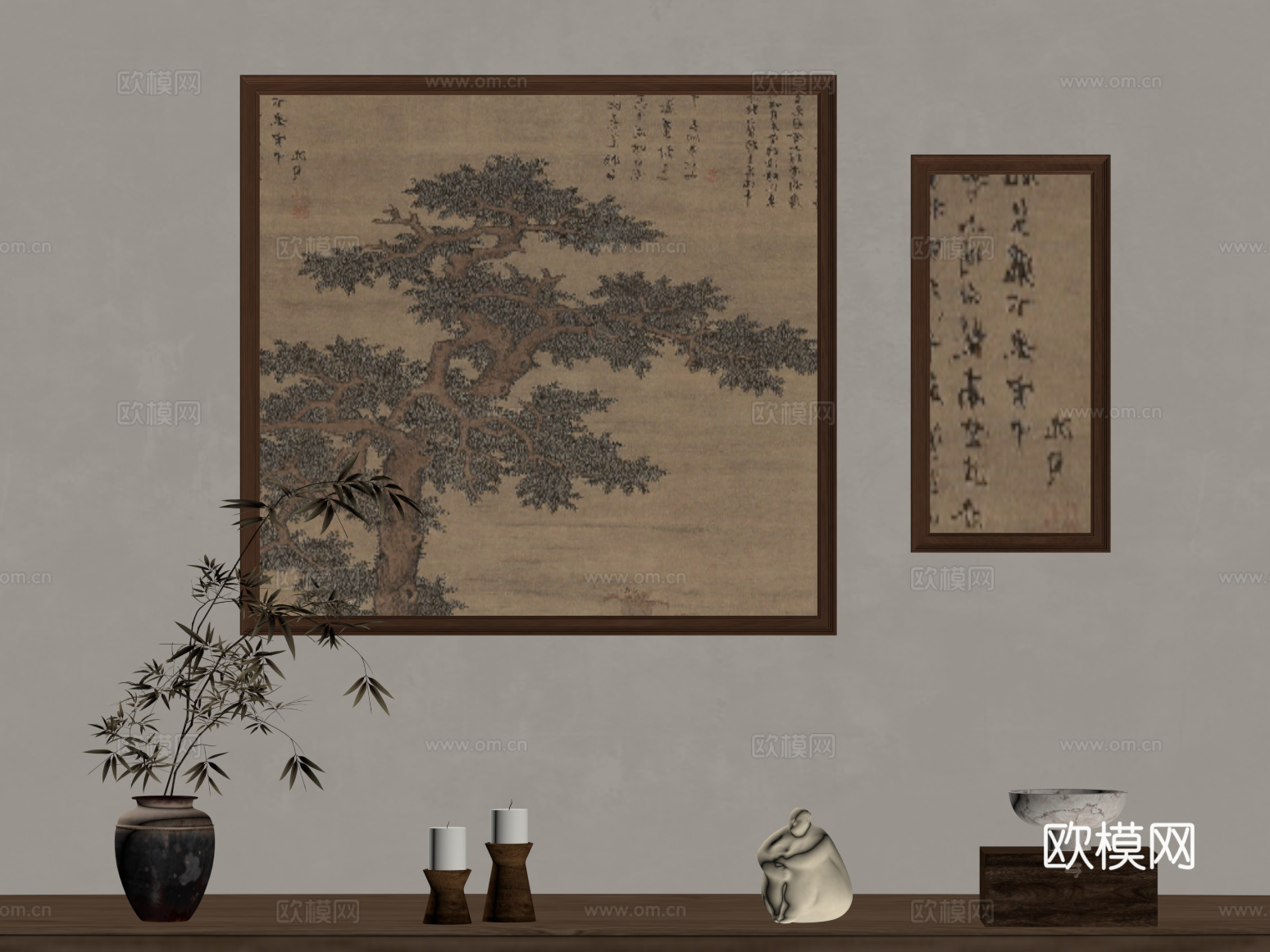 挂画 中古风挂画 摆件组合su模型
