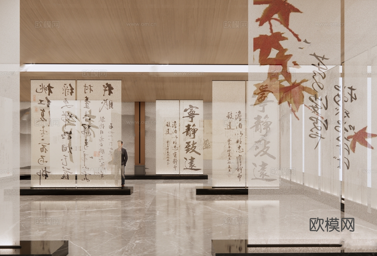 新中式轻奢书画字画展厅 展馆 展台 卷轴字画su模型
