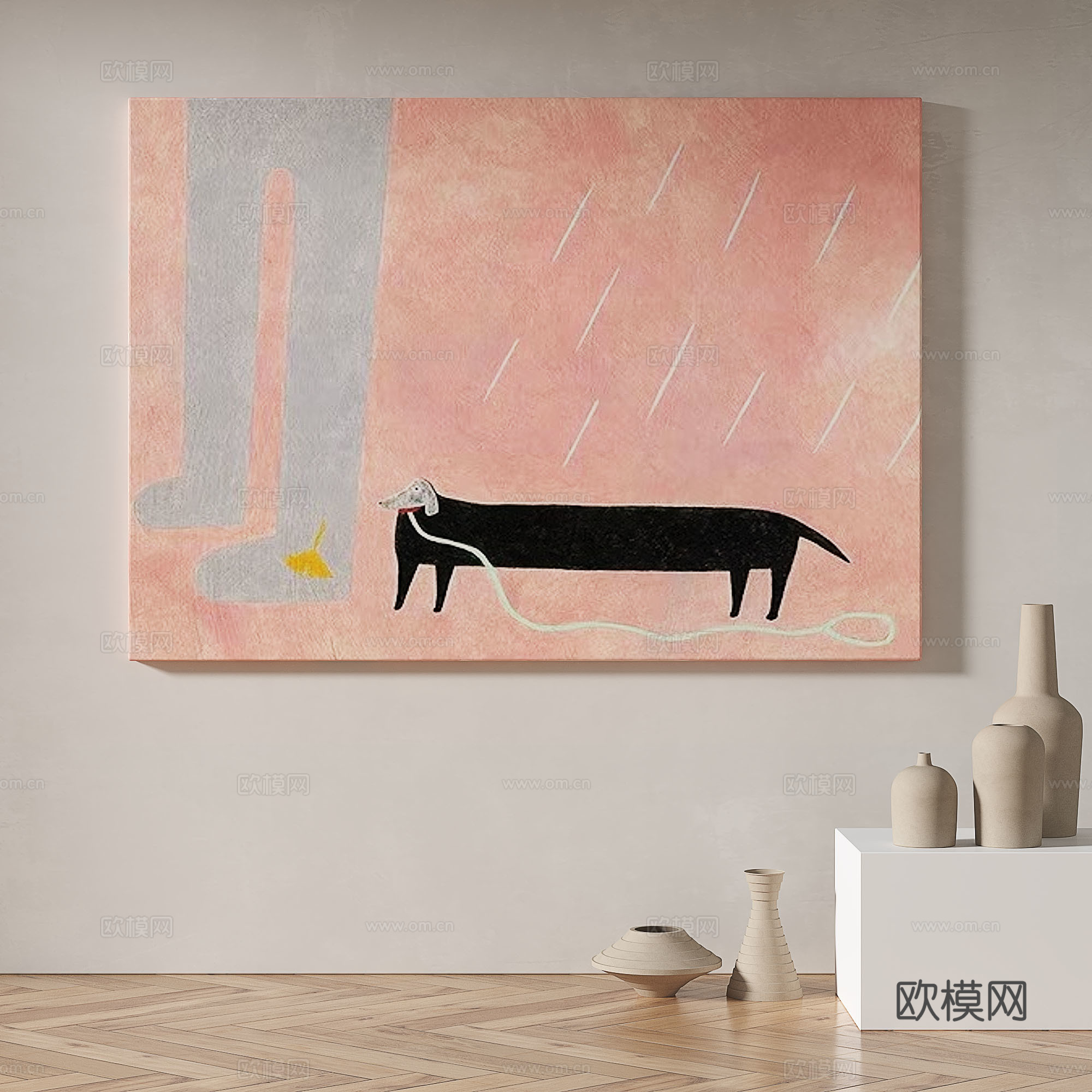 现代，简约，抽象，复古，油画，奶油风，装饰画3d模型