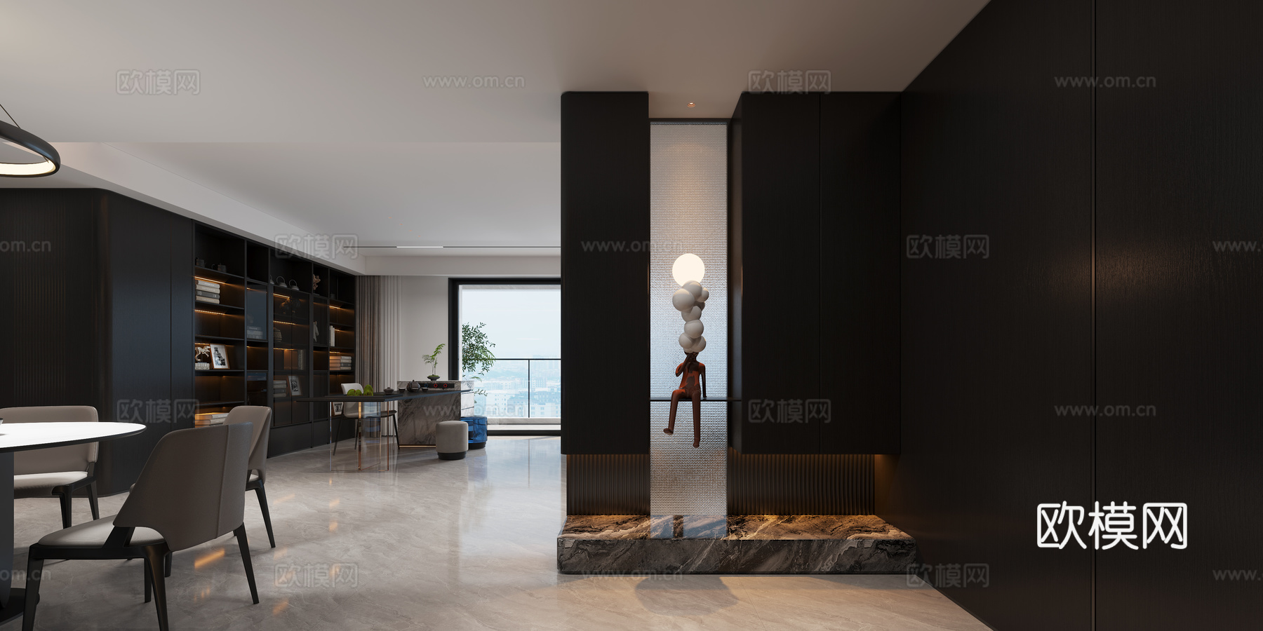 暗黑风 现代 极简 意式  客餐厅 玄关3d模型