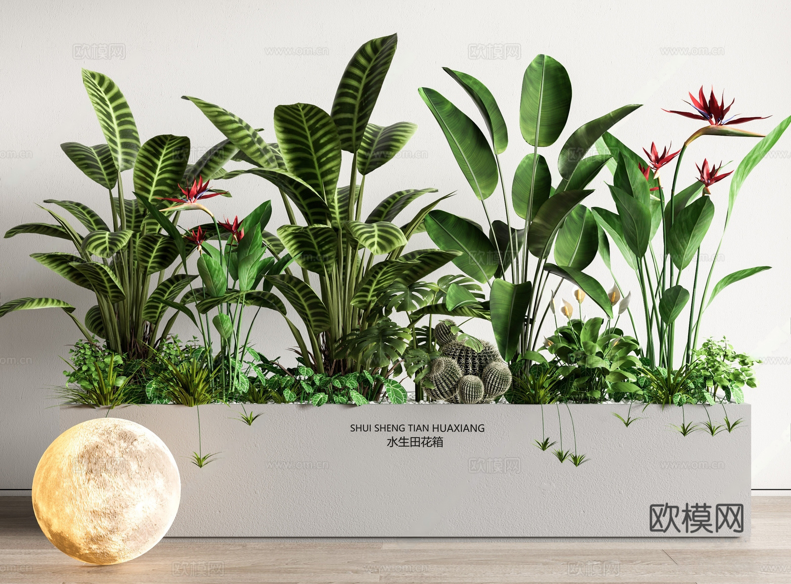室内造景 花箱 植物组合 植物堆 花池 造景 月球灯3d模型