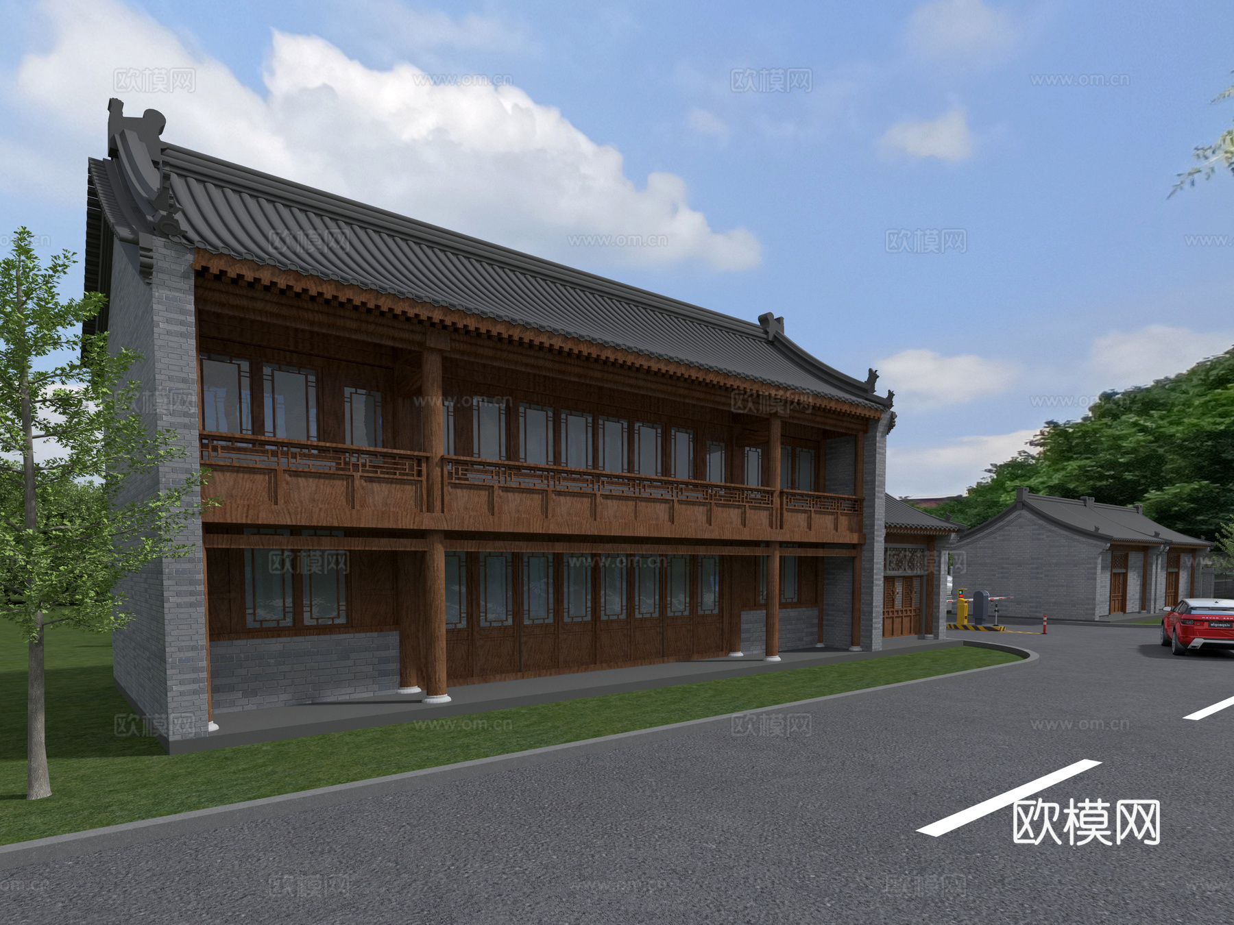 古建 停车场 中式建筑3d模型