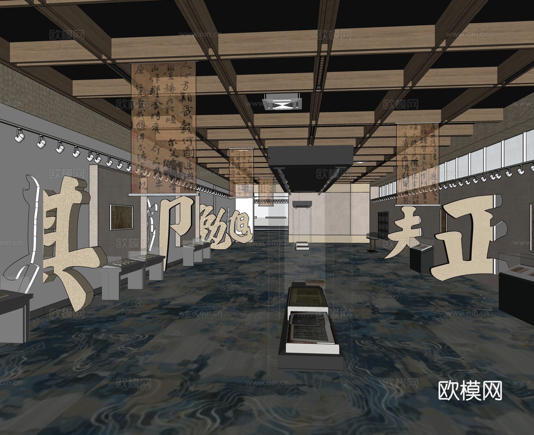 中式书画展厅  装饰画su模型