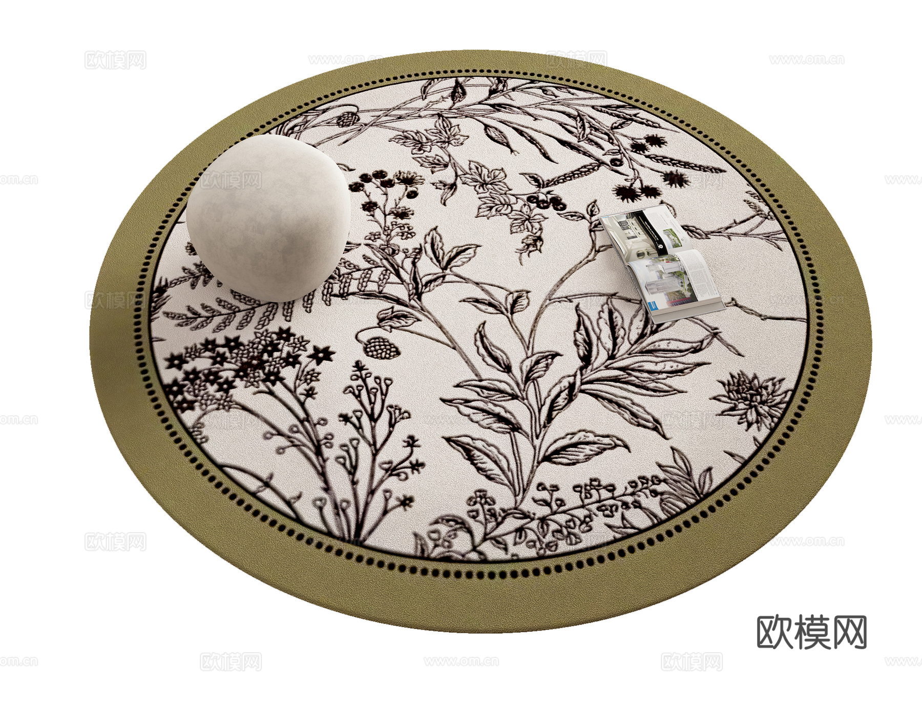 中古植物花纹圆形地毯  卧室地毯3d模型