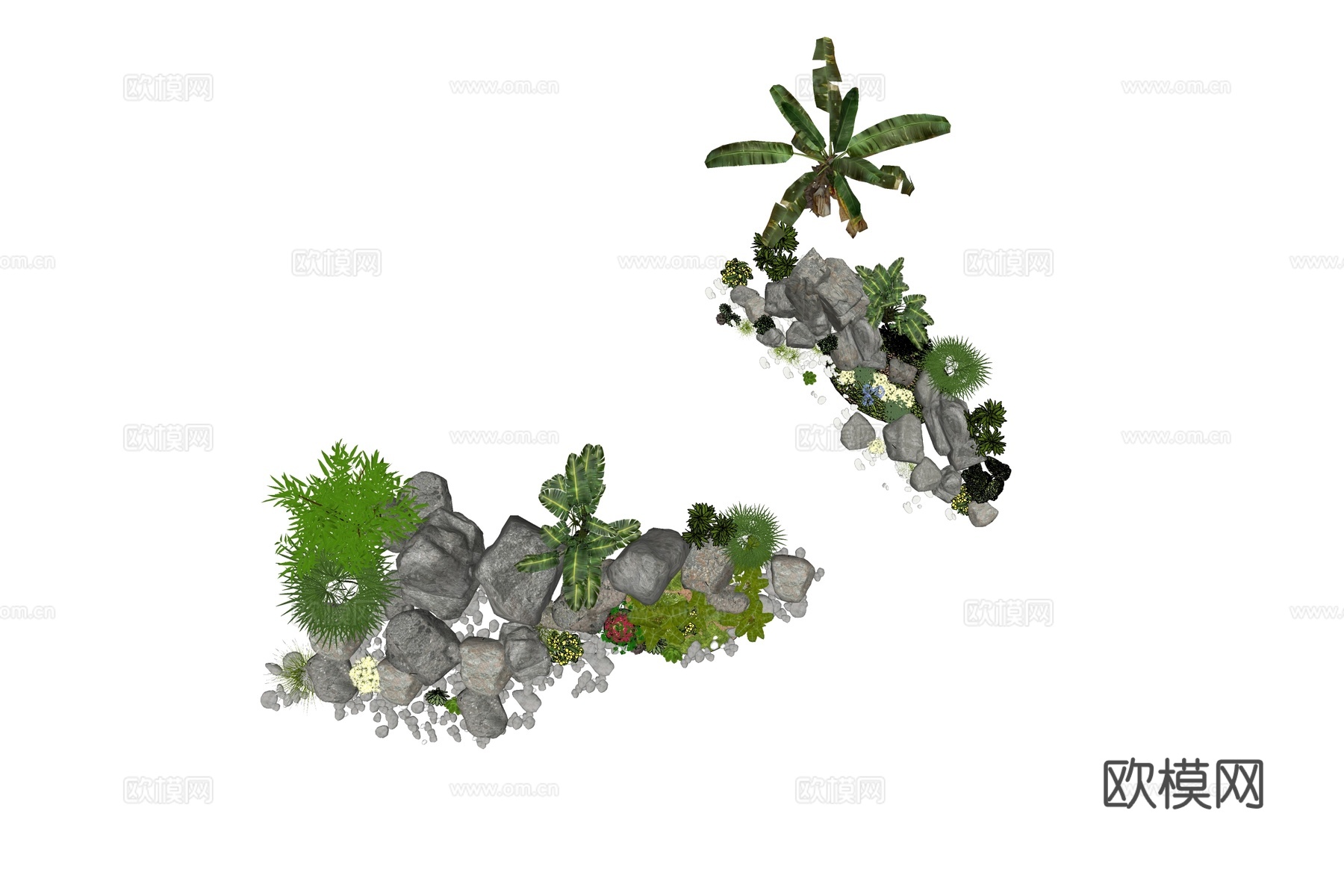 新中式现代假山 新中式庭院石头 庭院石头造景小品 石头岩石su模型