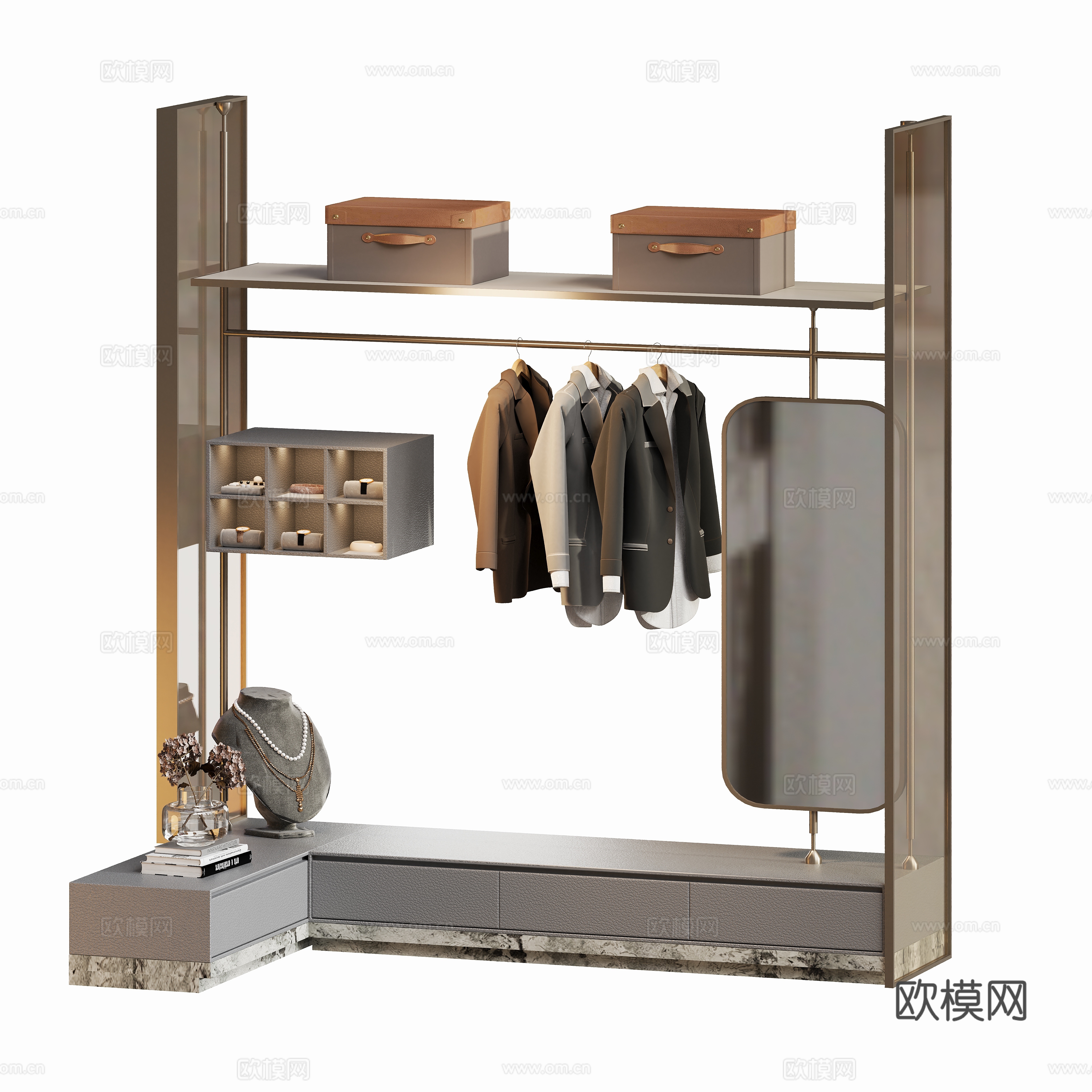 现代样板开放玻璃衣柜3d模型