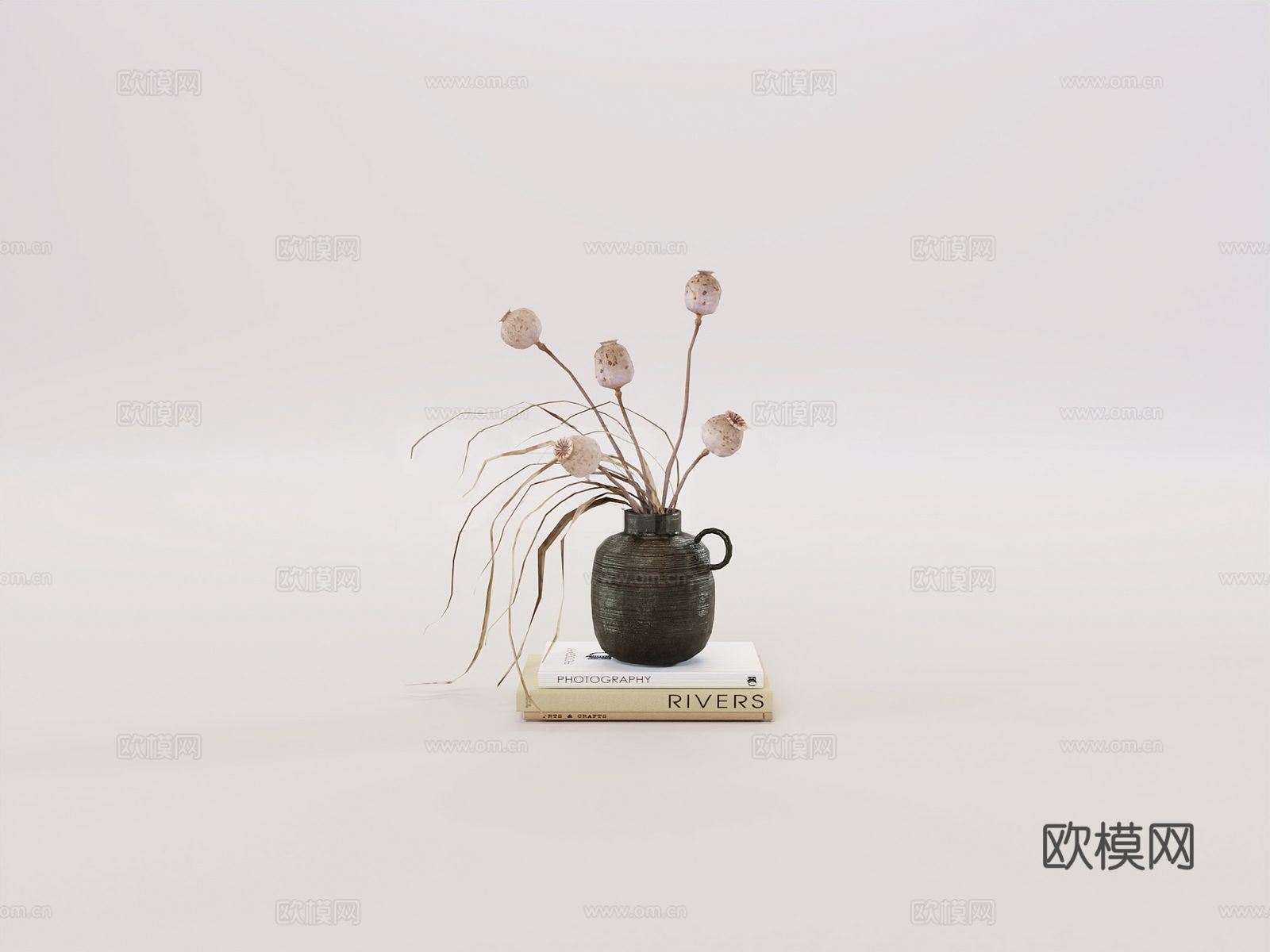 侘寂风干花花瓶陈设su模型