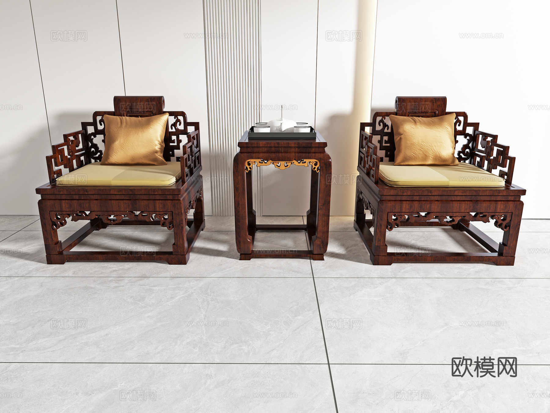 中式休闲椅组合3d模型