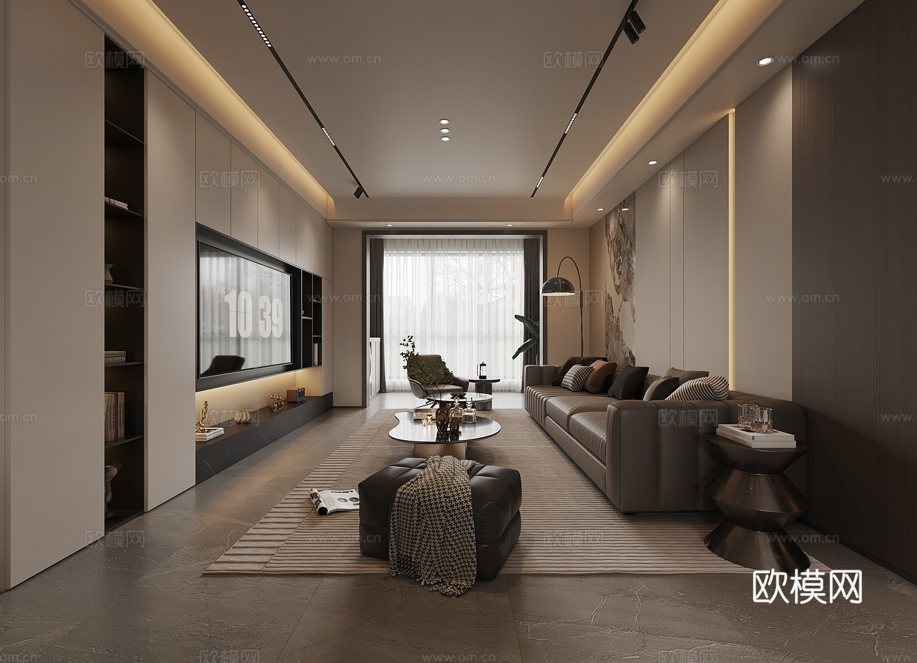 现代 客厅餐厅 极简  电视背景 沙发餐桌组合3d模型