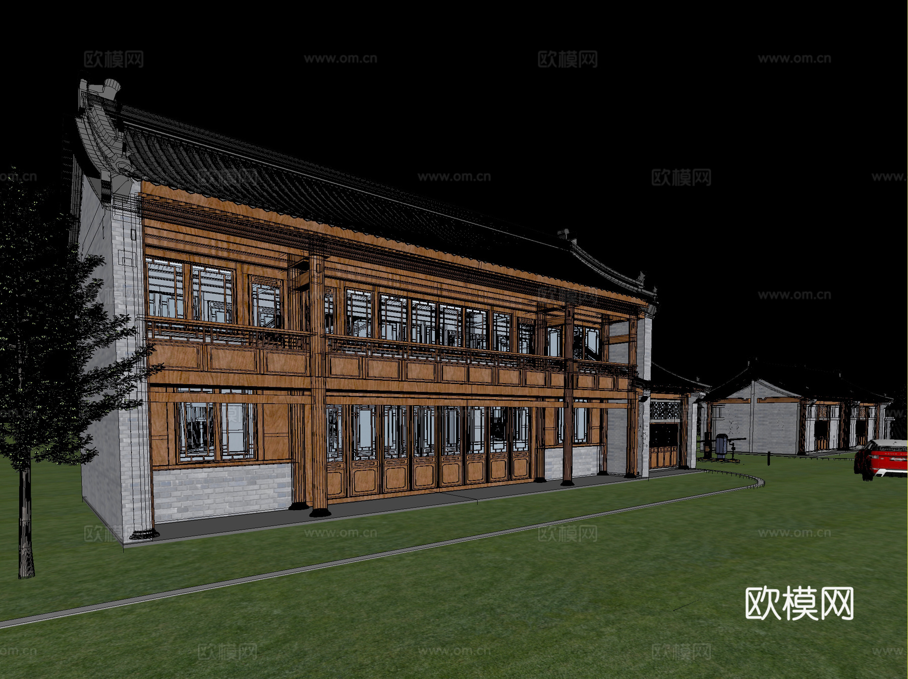 古建 停车场 中式建筑3d模型