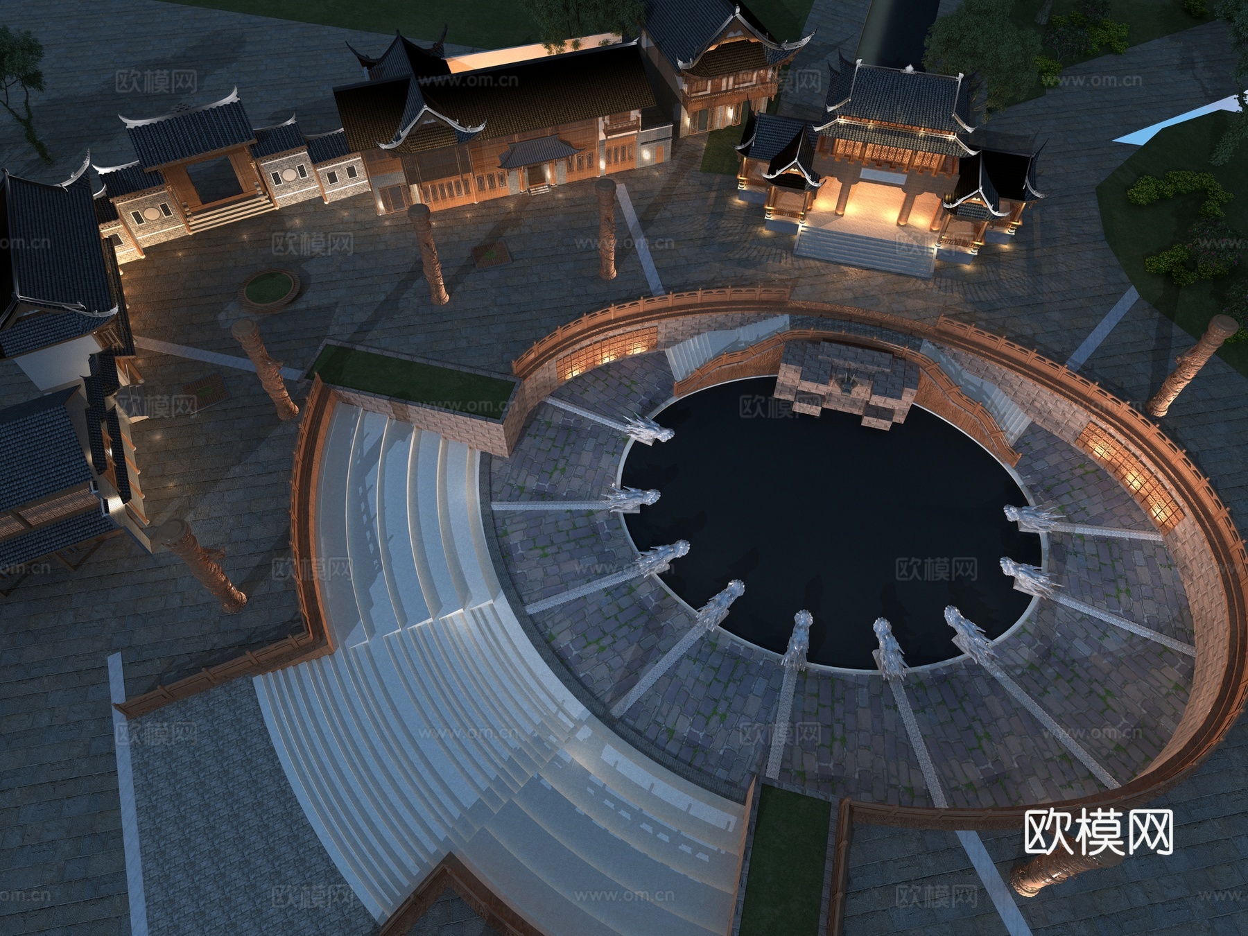 古建 龙 商业街 中式建筑 小镇3d模型