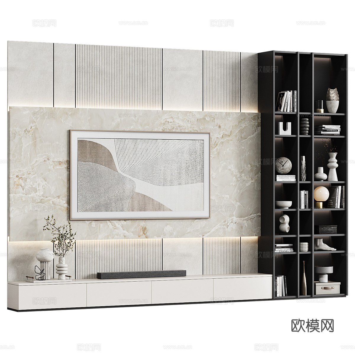 现代极简电视背景墙3d模型