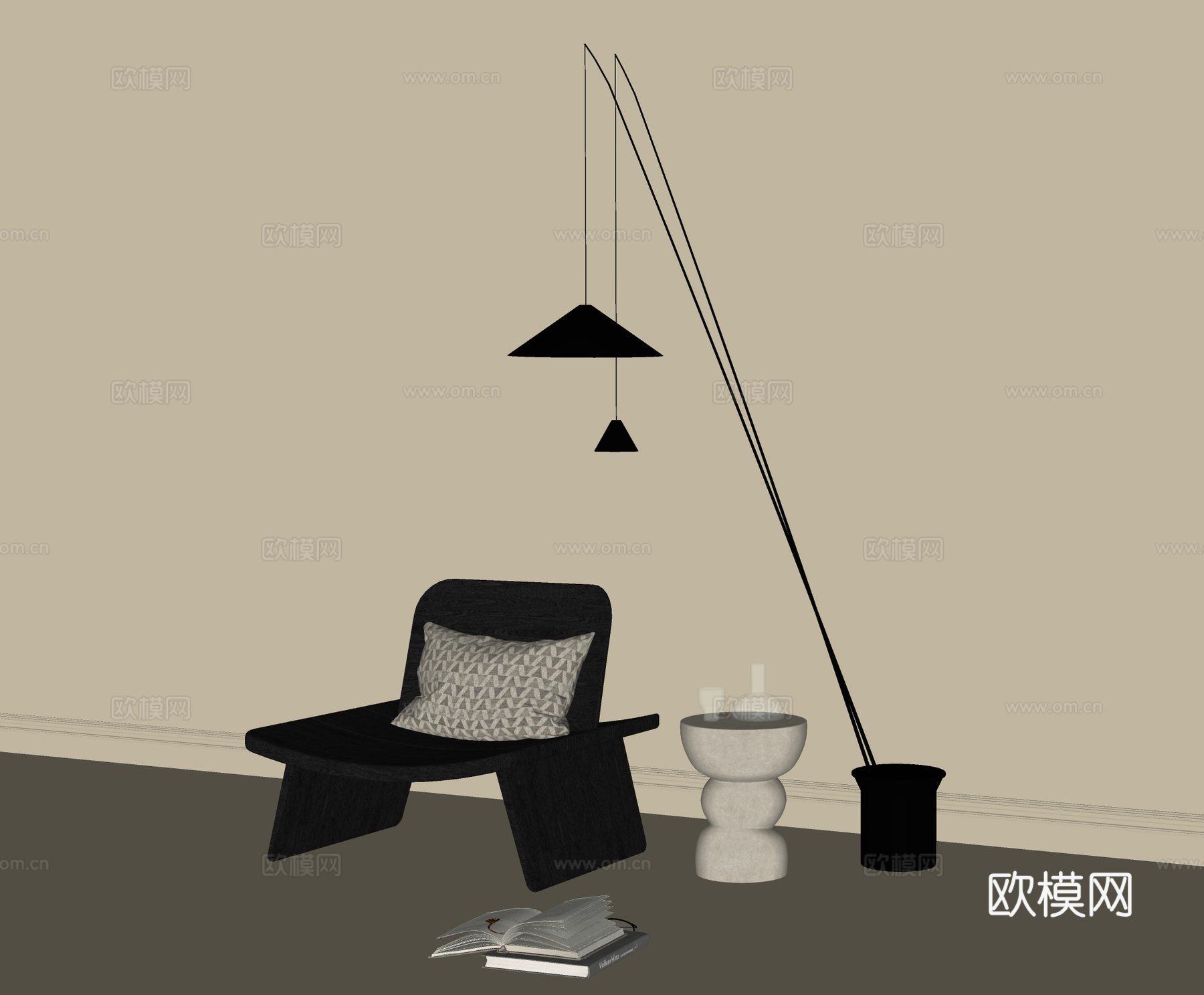 现代休闲椅 单椅 落地灯su模型