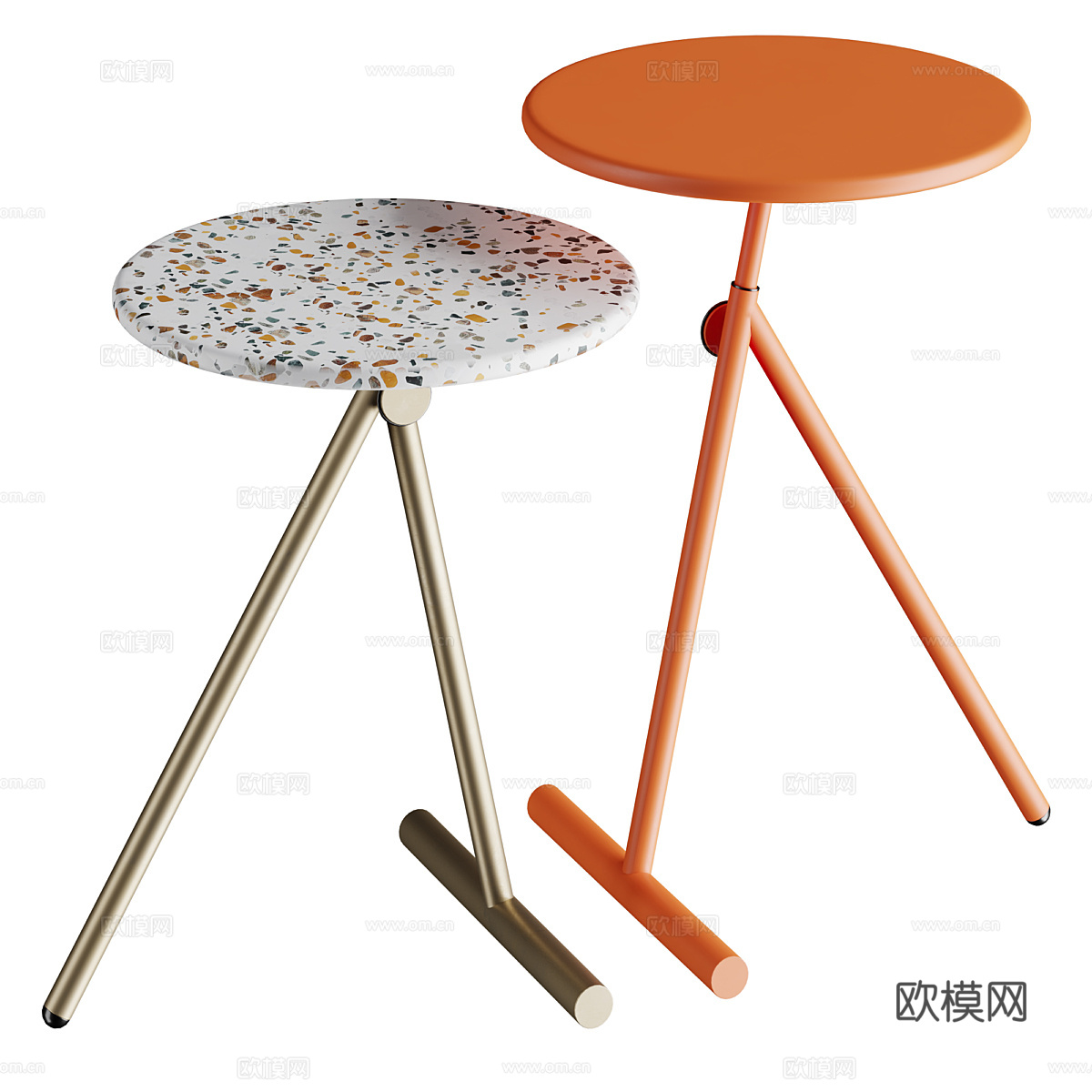 现代极简大理石金属边几3d模型
