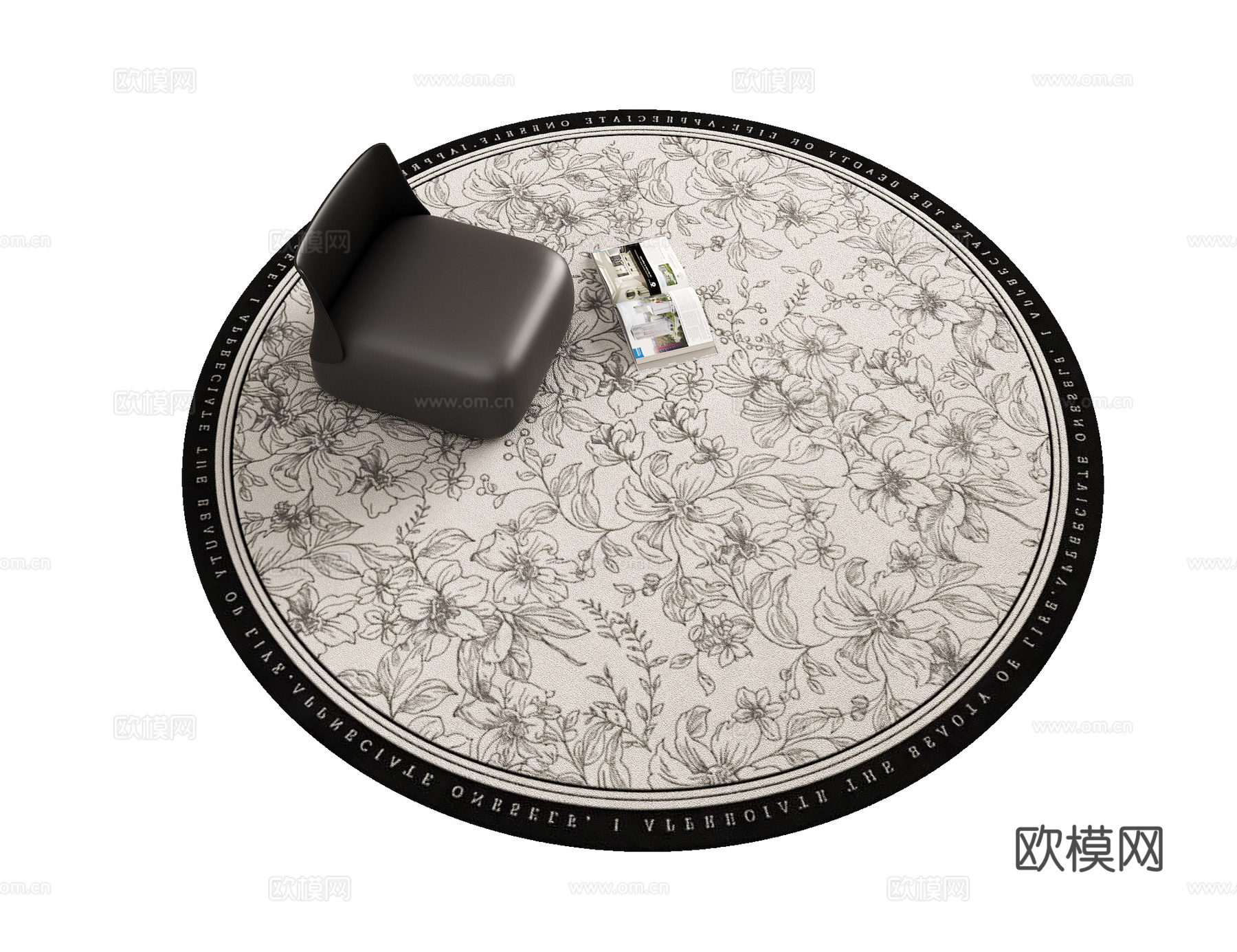 中古植物花纹圆形客厅卧室地毯3d模型