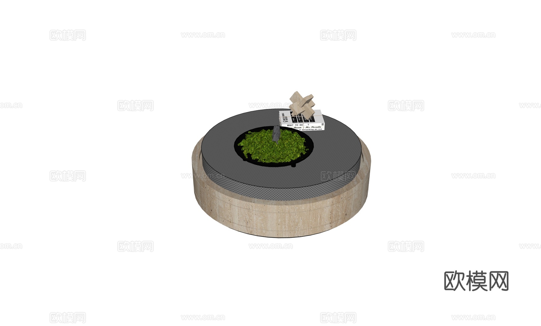 现代金属石材茶几 苔藓摆件su模型