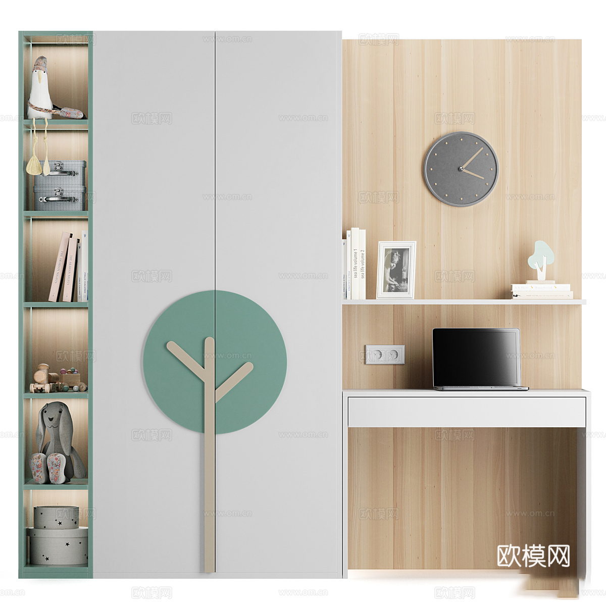 现代北欧儿童书柜衣柜组合3d模型