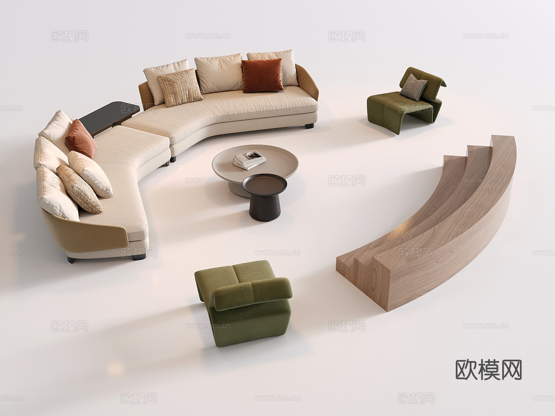 现代办公沙发 沙发茶几组合3d模型