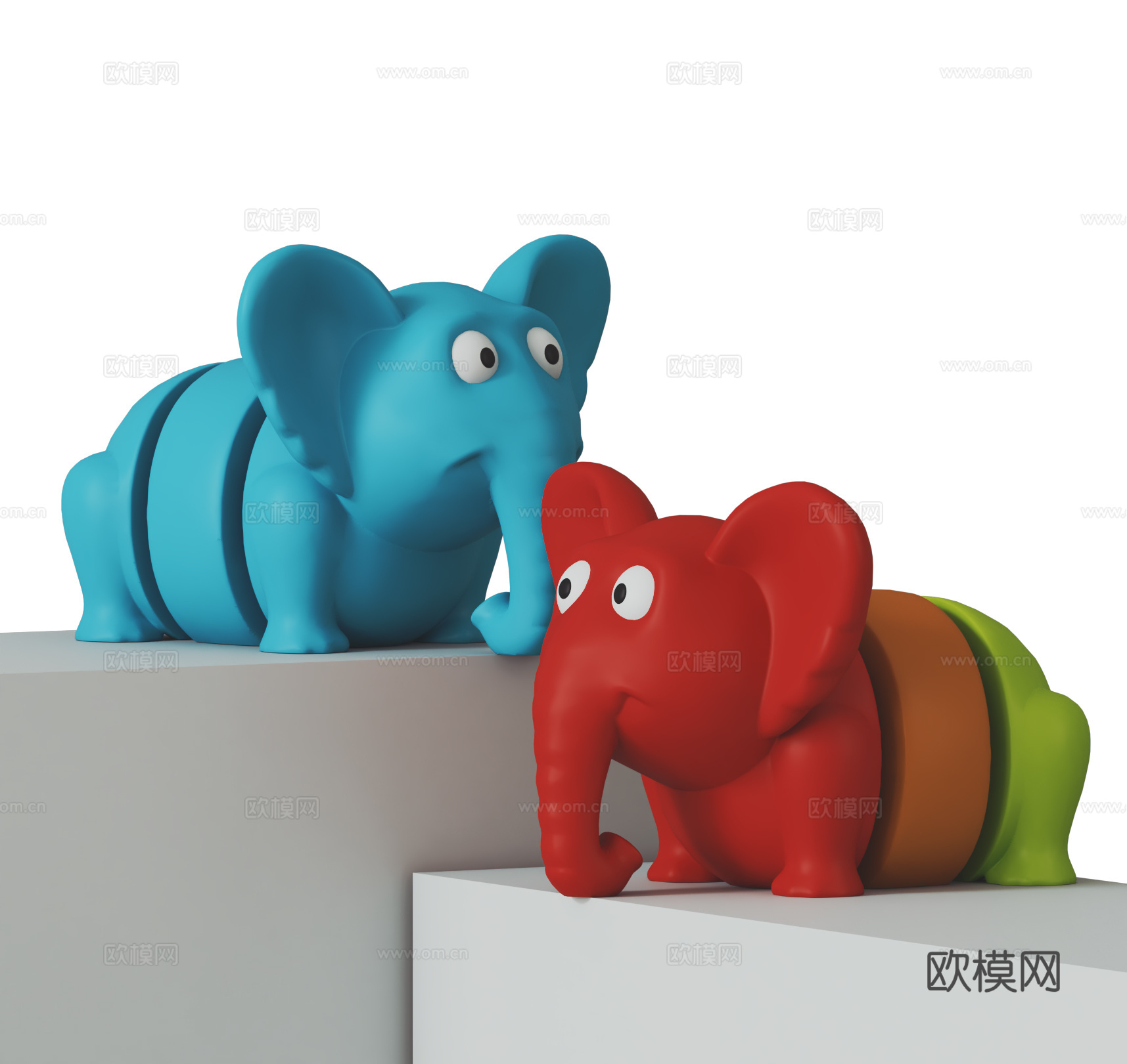 现代卡通大象雕塑 儿童玩具 潮玩雕塑摆设 摆件 装饰陈设品su模型