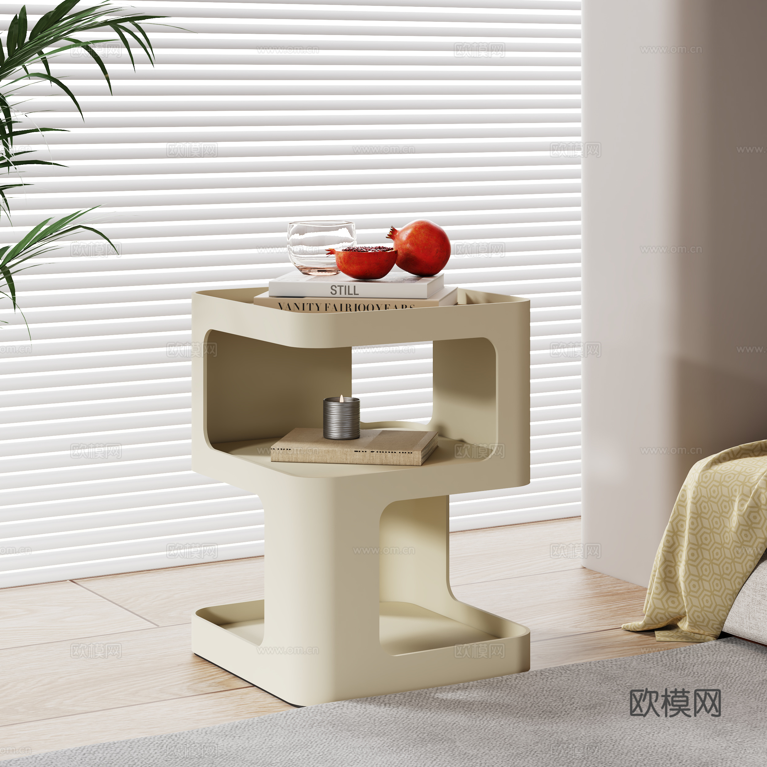 现代床头柜su模型下载（渲染图1）