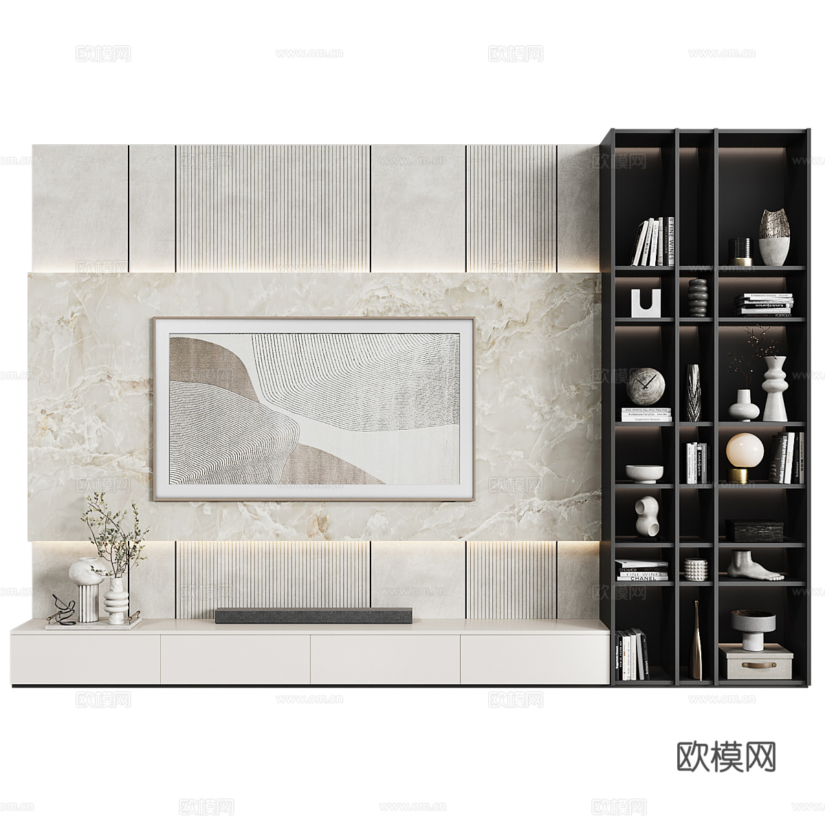 现代极简电视背景墙3d模型