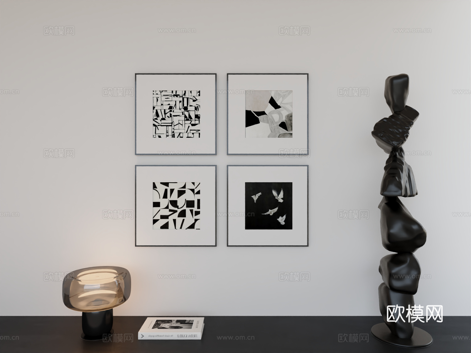 现代简约挂画极简阵列挂画3d模型