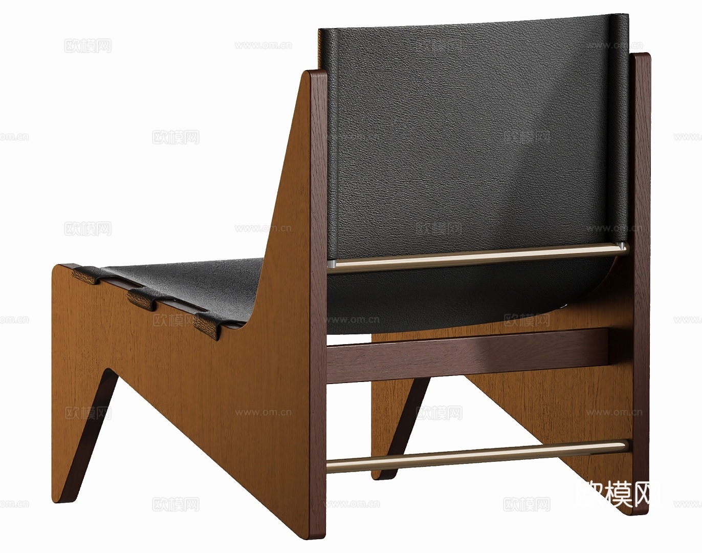现代原木中古皮椅3d模型