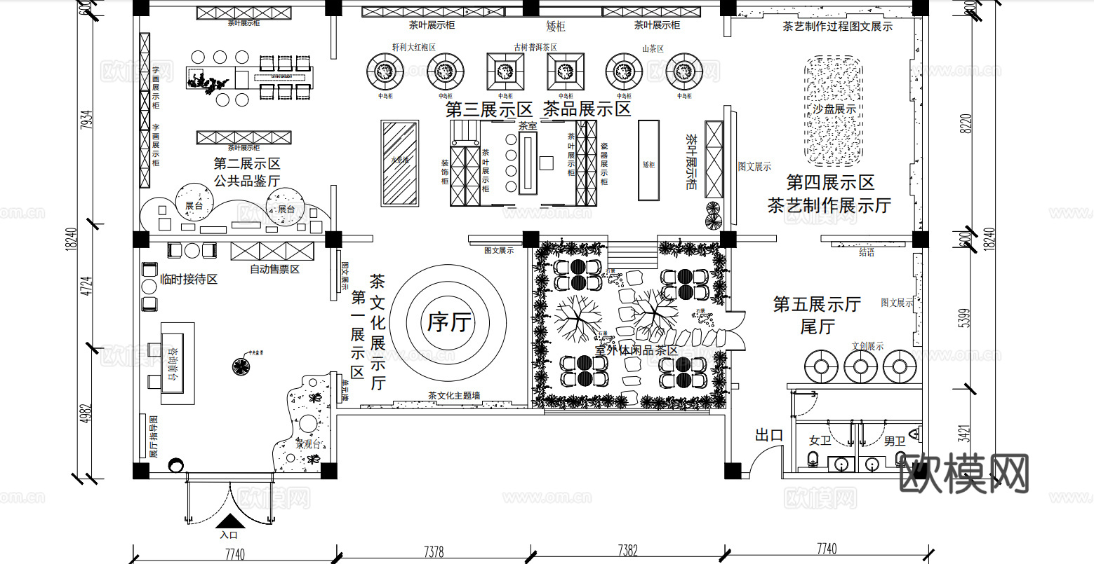茶文化展厅平面图cad施工图