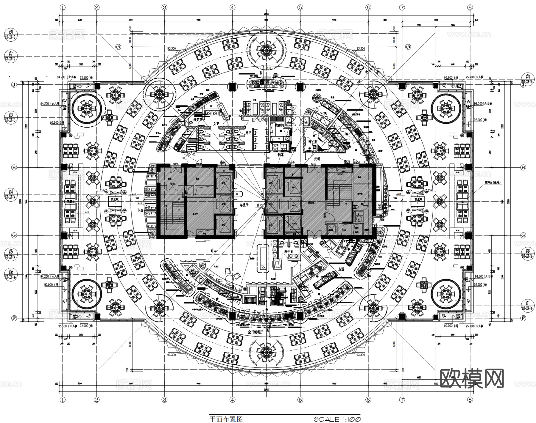 酒店特色餐厅旋转餐厅施工图cad施工图