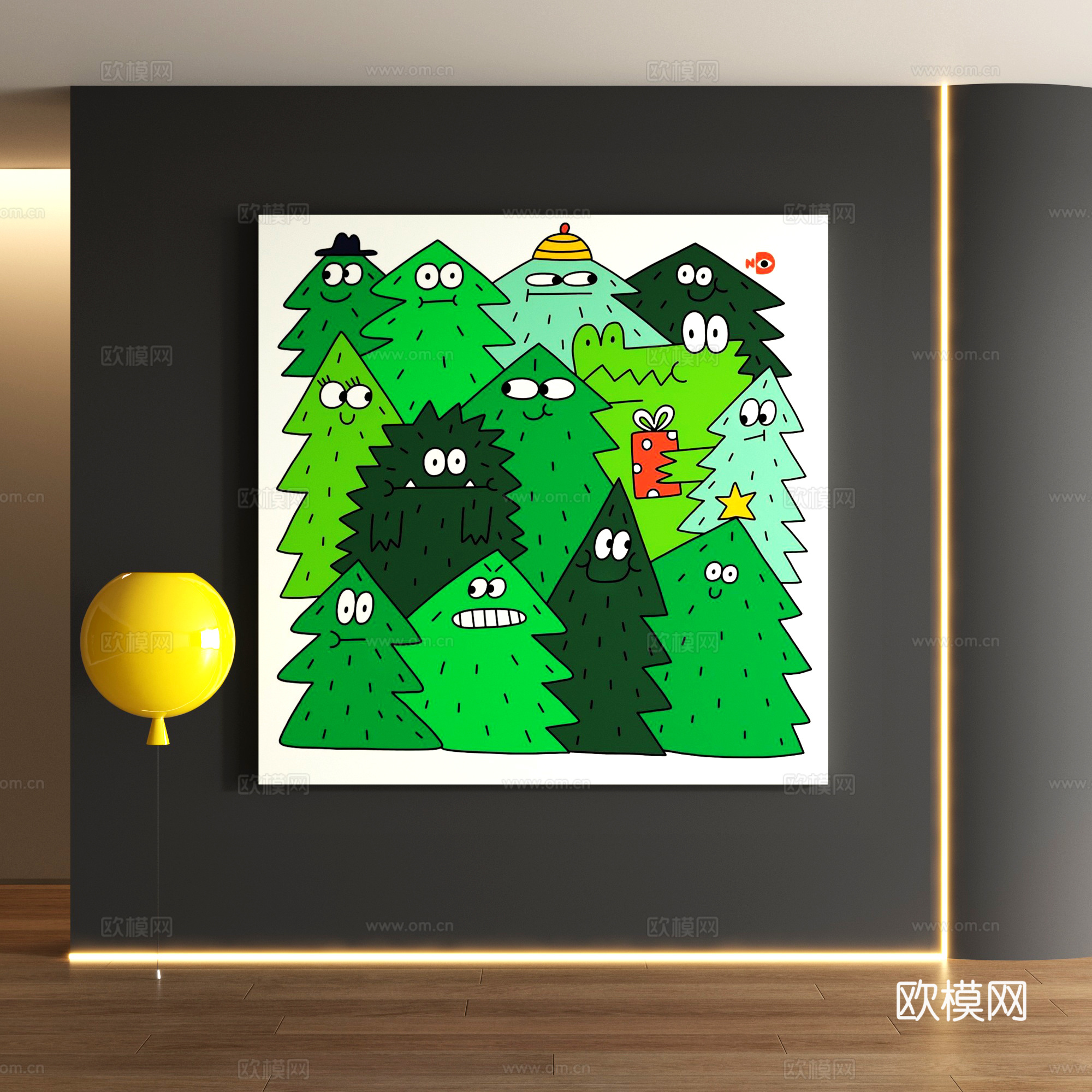 多巴胺卡通装饰画su模型