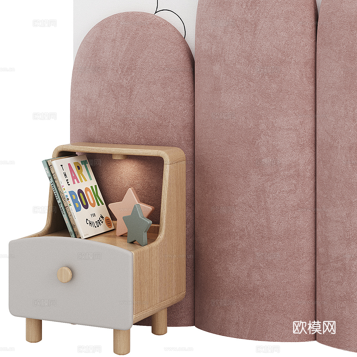 现代奶油风儿童房床头背景墙3d模型