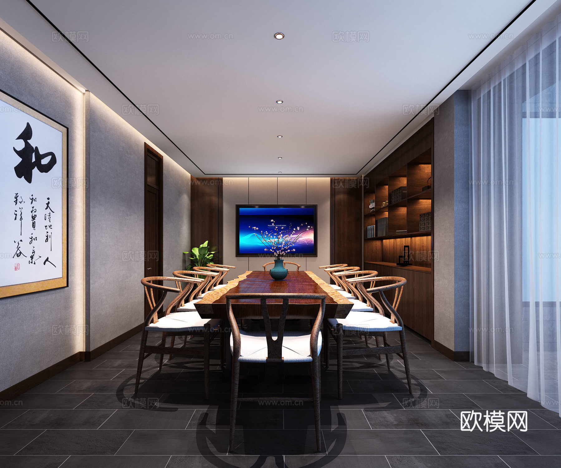 新中式会议室 茶室3d模型