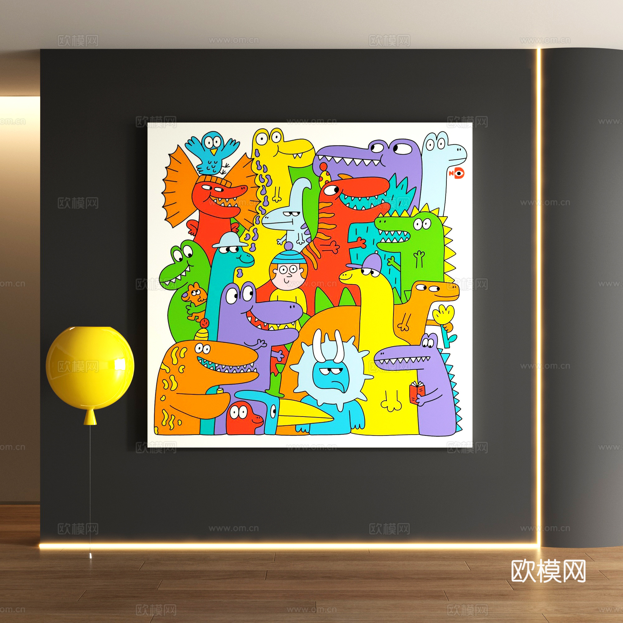 多巴胺卡通装饰画su模型