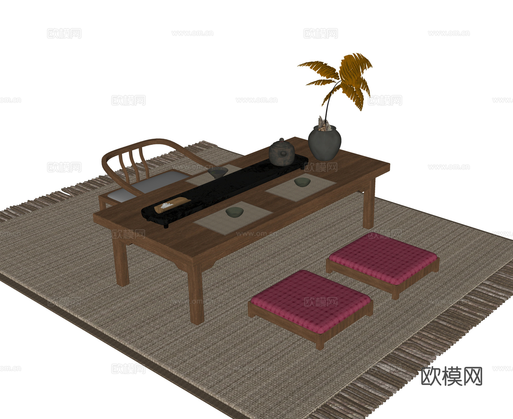 现代榻榻米茶桌椅 茶桌 茶具 茶椅su模型