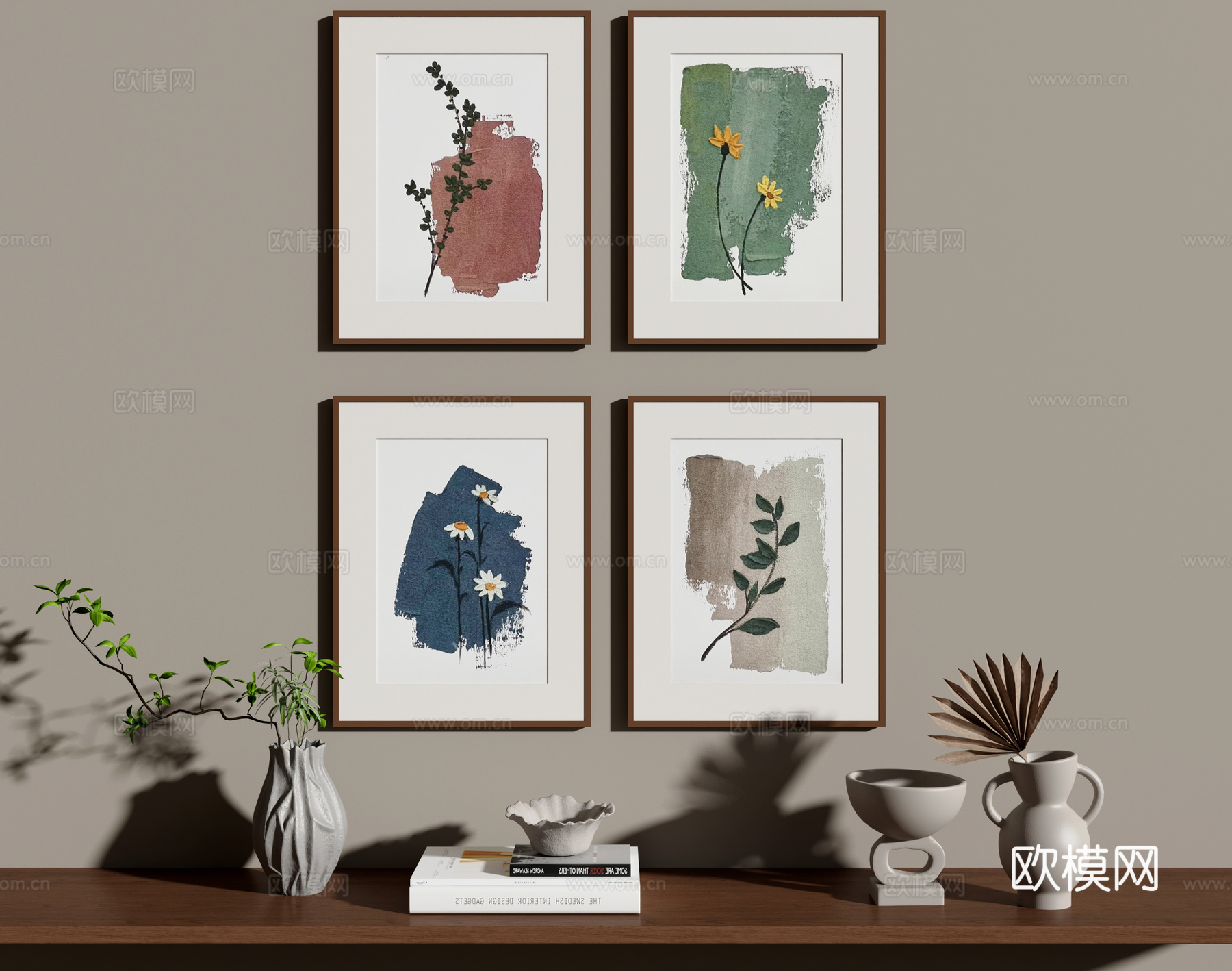 侘寂风挂画 装饰画 抽象画 油画 复古挂画 床头挂画su模型