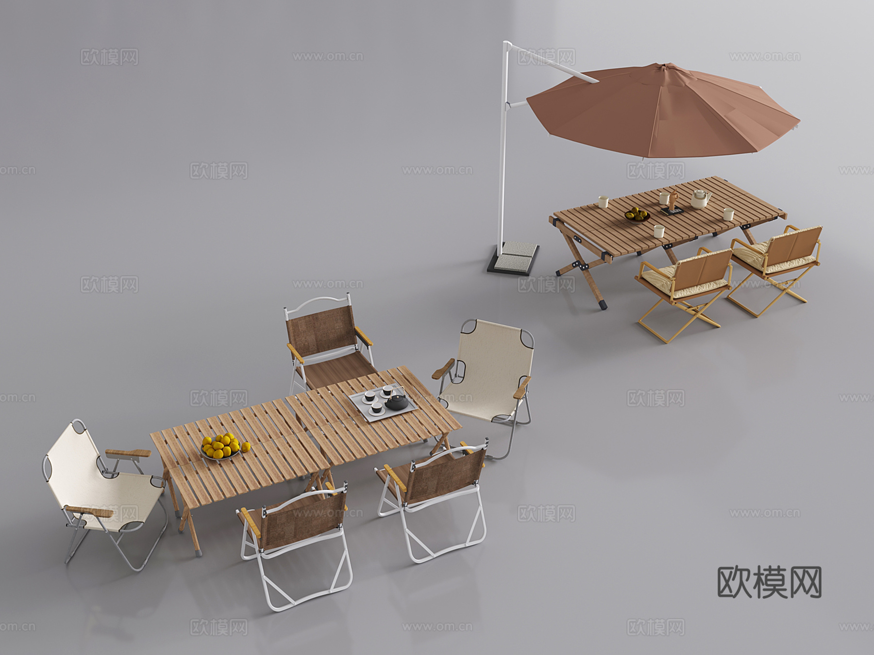 现代户外桌椅 烧烤桌椅 露营桌 遮阳伞3d模型
