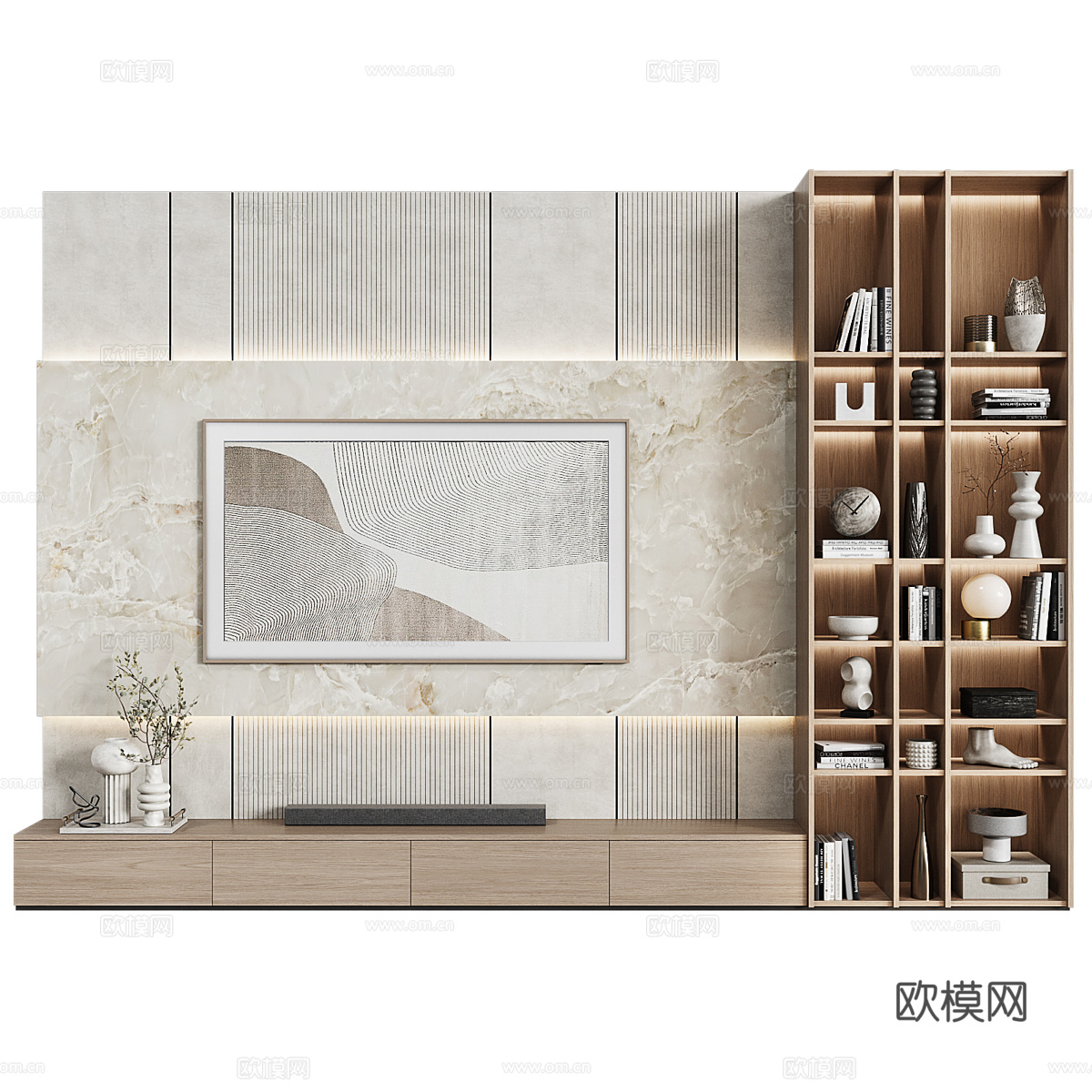 现代极简电视背景墙3d模型