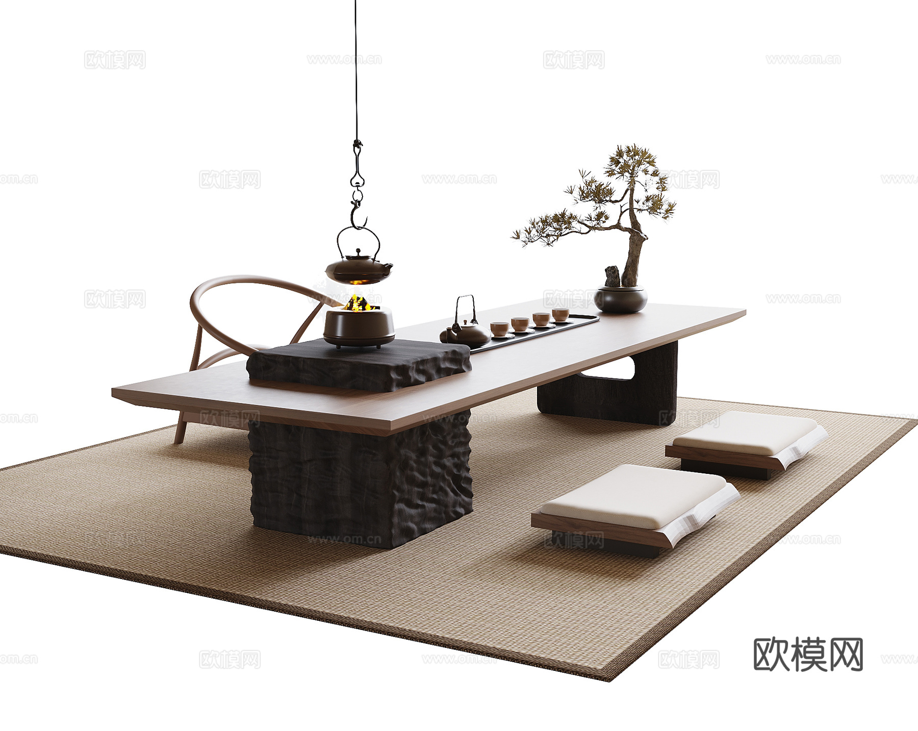 现代榻榻米茶桌椅3d模型