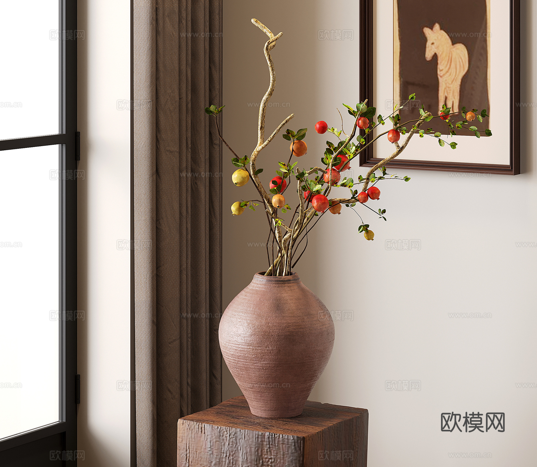 中古花瓶花艺 干支 石榴干果3d模型