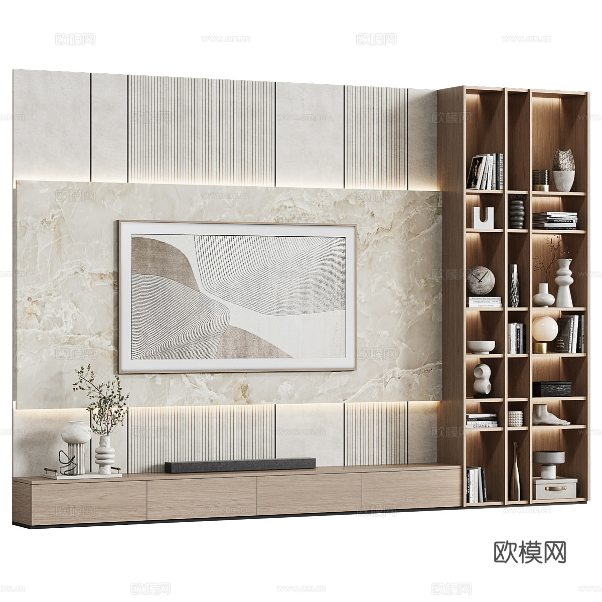 现代极简电视背景墙3d模型