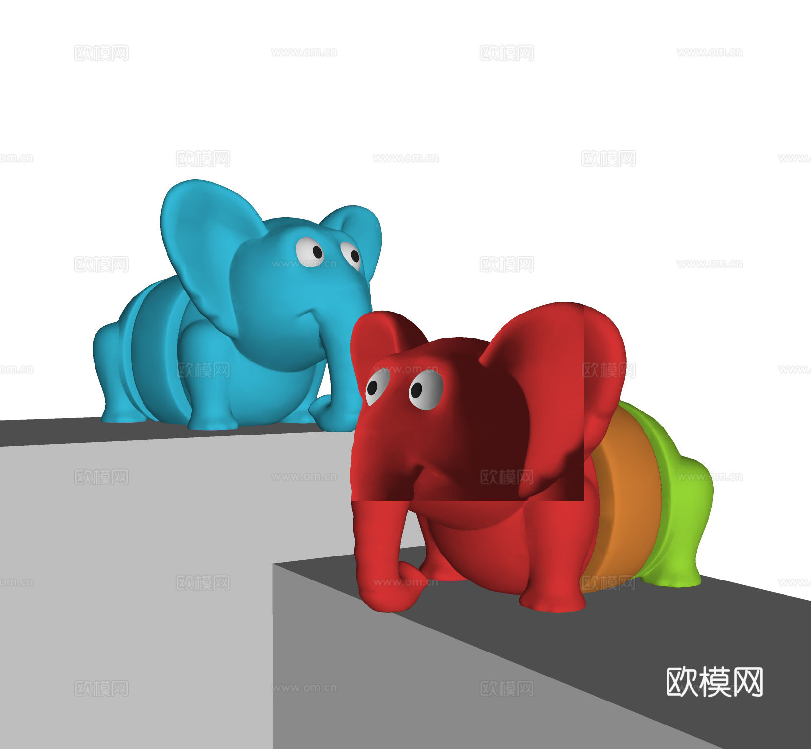 现代卡通大象雕塑 儿童玩具 潮玩雕塑摆设 摆件 装饰陈设品su模型