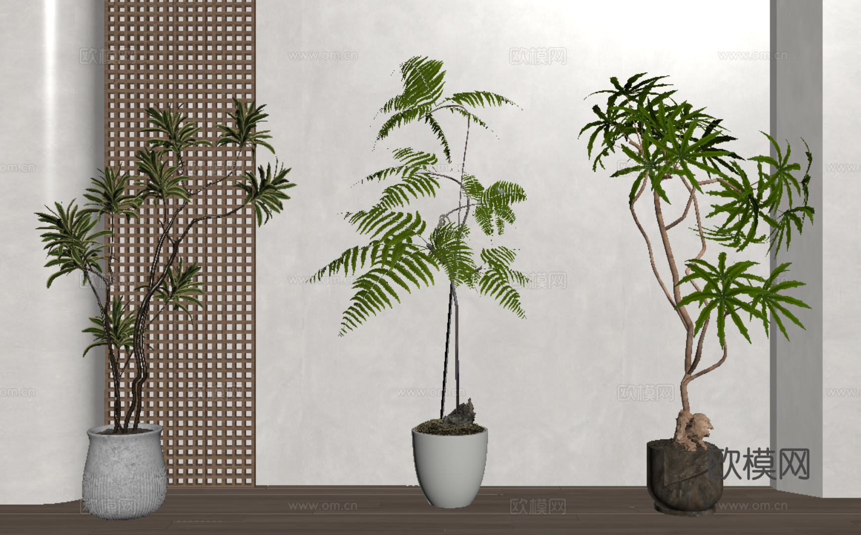 现代中古绿植盆栽 盆景su模型
