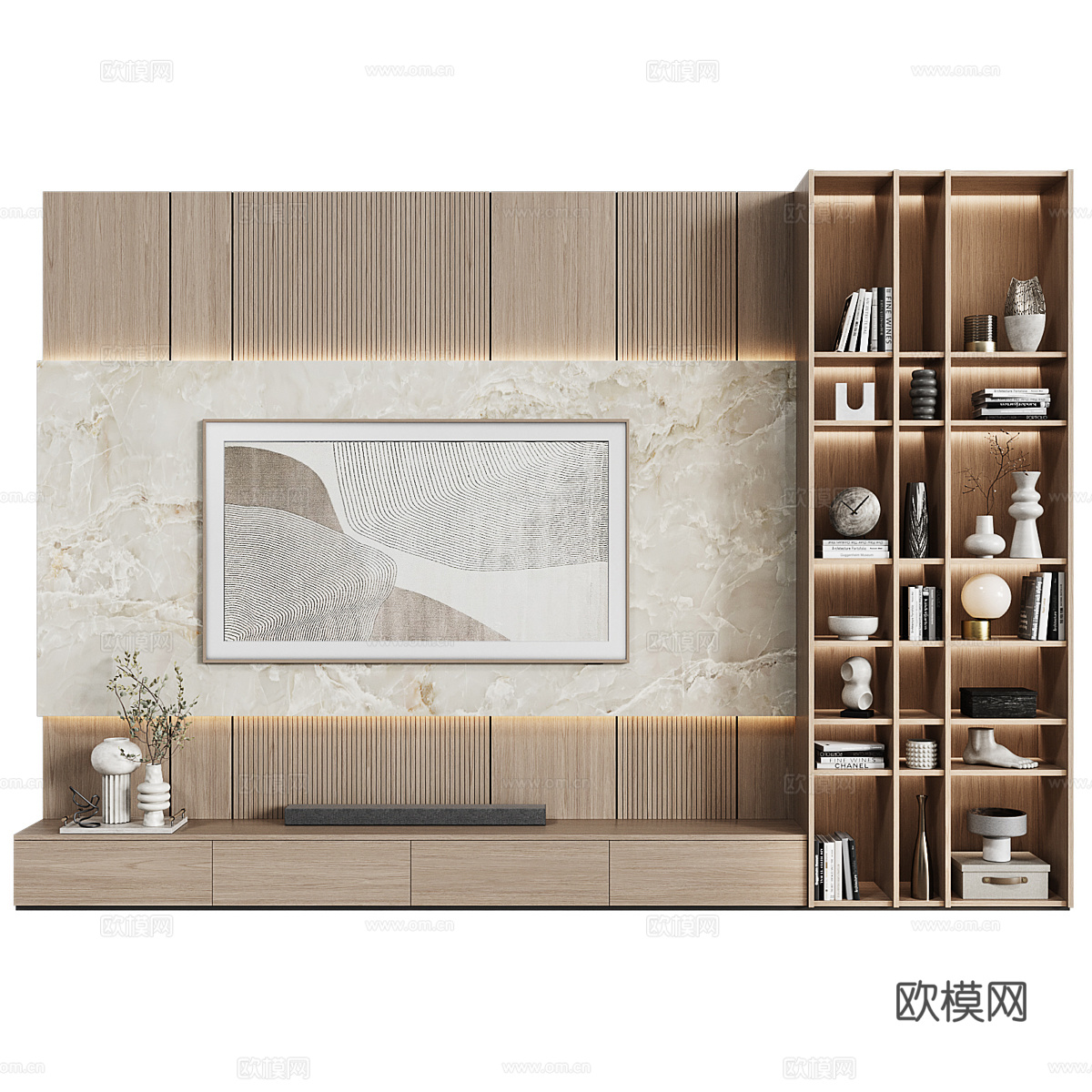 现代极简电视背景墙3d模型